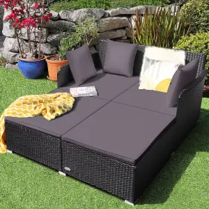 Costway Rattan Garden Daybed Furniture Set Patio Sun Bed 2 Seater Lounger with Cushions