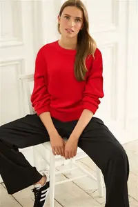 Womens Next Red Premium 100% Lambswool Crew Neck Jumper - Red