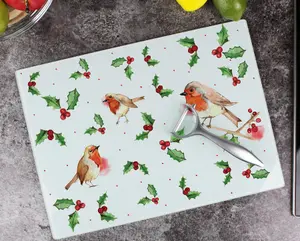 Purely Home Christmas Robins Large Rectangle Worktop Protectors - Set of 2