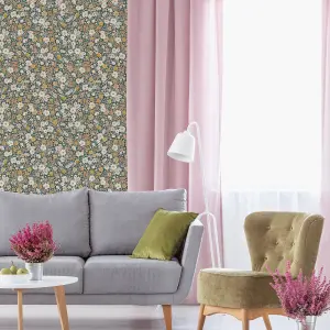 GoodHome Amity Green & Multicolour Floral Embossed Wallpaper