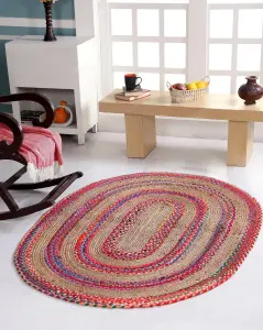 FIESTA Oval Rug Jute Hand Woven with Recycled Fabric / 120 cm x 180 cm