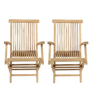 Charles Bentley Pair of Solid Wooden Teak Garden Outdoor Folding Arm Chairs