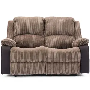 Postana Manual High Back Jumbo Cord Fabric Recliner 2 Seater Sofa (Brown)