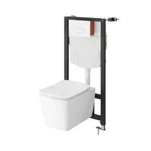 GoodHome Levanna White Rimless Wall hung Square Toilet pan with Soft close seat