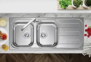 Clearwater Kudos 2 Bowl and Drainer Stainless Steel Kitchen Sink 1160x500 - KU200