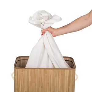 Laundry Basket - washing hamper with lid, removable laundry bag, 2 handles - beige