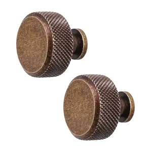 DecorAndDecor - AMELIA Antique Copper Knurled Circular Cabinet Knob Drawer Kitchen Pull Handles - Pair