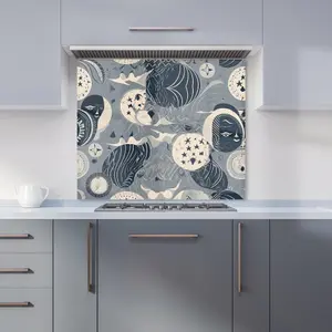 Abstract Moon and Stars Premium Glass Kitchen Splashback W600mm x H650mm