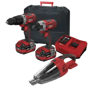 Lumberjack Cordless 20V Twin Kit Combi Drill Impact Driver Drill & Vacuum with 4A Batteries & Fast Charger