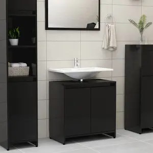 Berkfield Bathroom Cabinet High Gloss Black 60x33x61 cm Engineered Wood