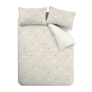 Catherine Lansfield Brushed Cotton Sheep Reversible Duvet Cover Set with Pillowcases Natural