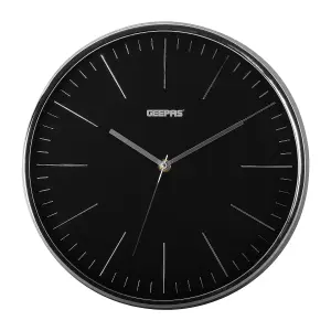 GEEPAS Wall Clock Battery Operated Silent Non-Ticking Analog Clock, Black