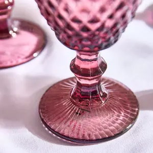 Set of 6 Vintage Luxury Red Diamond Embossed Drinking Wine Glass Wine Goblets 270ml