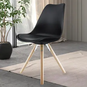 Soho Black Plastic Dining Chair with Pyramid Light Wood Legs