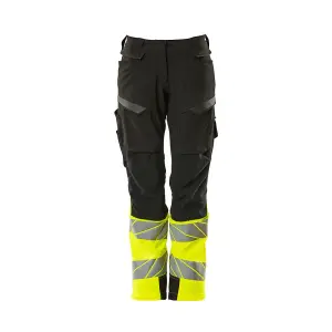 Mascot Accelerate Safe Ladies Diamond Fit Trousers with Kneepad Pockets - Black/Hi-Vis Yellow  (34) (Leg Length - Regular)