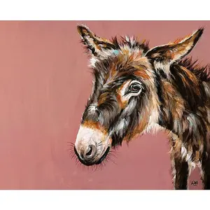 Louise Brown Delightful Donkey Framed Canvas Print Pink/Brown (40cm x 50cm)