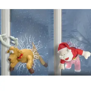 Celebright Christmas Crashing Santa and Reindeer Animated Decoration - Father Christmas and Rudolph Smash - Fits Any Window