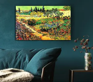 Van Gogh Flowering Garden With Path Canvas Print Wall Art - Medium 20 x 32 Inches