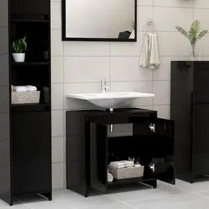 Berkfield Bathroom Cabinet High Gloss Black 60x33x61 cm Engineered Wood