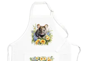 Purely Home Pet Animals & Flowers Mouse Apron - Floral Gifts for Her - Cooking & Baking