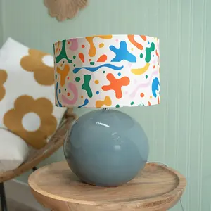 ValueLights Bosco Eucalyptus Ceramic Table Lamp with Abstract Shape Drum Shade - LED Bulb Included