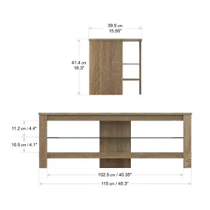 AVF Calibre Plus 1.15m TV Stand with Glass Shelf, for TVs up to 55" - Rustic Sawn Oak