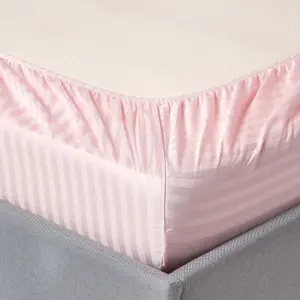 Homescapes Pink Egyptian Cotton Satin Stripe Fitted Sheet 330 TC, Single