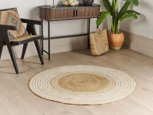 Round Jute Area Rug 140 cm Beige and White MELEKLI