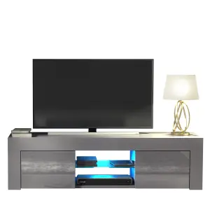 TV Unit 130cm Sideboard Cabinet Cupboard TV Stand Living Room High Gloss Doors - Grey & Grey