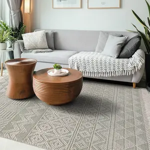 Ivory Geometric Kilim Luxurious Modern Easy to clean Rug for Dining Room Bed Room and Living Room-200cm X 280cm