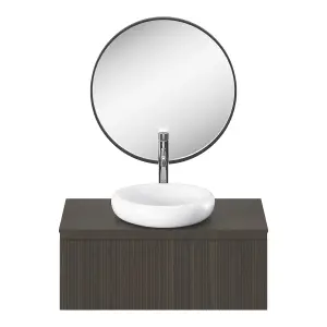 GoodHome Tisa Black Round Wall-mounted Bathroom Mirror (H)60cm (W)60cm