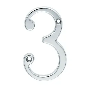 Satin Chrome Door Number 3 - 75mm Height 4mm Depth House Numeral Plaque