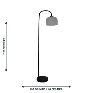 First Choice Lighting Francine Black Arched Floor Lamp with Frosted Glass Shade