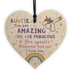 Novelty Auntie Gift For Birthday Christmas Unicorn Plaque Wooden Heart From Niece Nephew