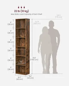 VASAGLE Bookcase, Bookshelf with 6 Shelves, for Living Room, Study, Office, Bedroom, Industrial Style, Rustic Brown