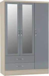 Nevada Grey Gloss 3 Door 2 Drawer Mirrored Wardrobe