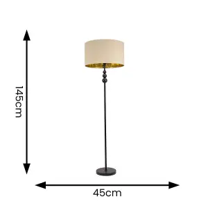 ValueLights Marissa Matt Black Stacked Ball Floor Lamp with Beige/Gold Shade