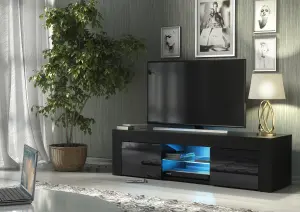 Loom TV Unit 130cm Black with High Gloss Doors and LED Lighting - Creative Furniture