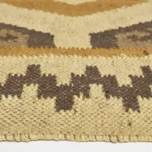 Homescapes Ravar Brown & Gold Kilim Wool Rug 90 x 150 cm