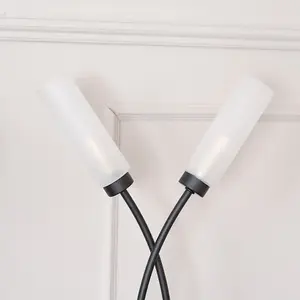 ValueLights Maya 2 Way Curved Arm Cross Over Matt Black Table Lamp for Living Room Hallway Bedside Light - LED Bulbs Included