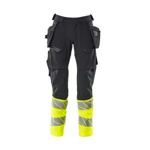 Mascot Accelerate Safe Trousers with Holster Pockets - Dark Navy/Hi-Vis Yellow   (36.5) (Leg Length - Regular)