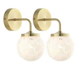 First Choice Lighting Set of 2 Magda Confetti Glass with Satin Gold Wall Lamps