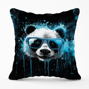 Blue Splashart Panda Face Cushions 60cm x 60cm