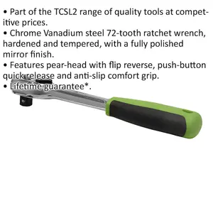 Professional 72-Tooth Flip Reverse Ratchet Wrench - 1/2 Inch Drive with Pear-Head Design