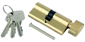 Smith & Locke Brass Single Euro Thumbturn Cylinder lock, (L)70mm (W)33mm