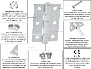 EAI - 3" Internal Door Hinges & Screws G7 FD30  - 76x50x2mm Square - White - Pack 4 Pairs