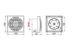 Modern White Bathroom Extractor Fan 100mm / 4" with 50mm Flange