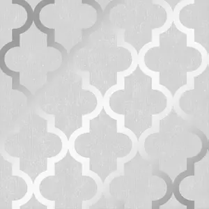 Camden Trellis Wallpaper In Soft Grey And Silver