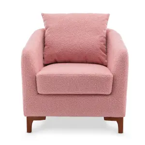 Teddy Boucle Fabric Pink Angela Accent Tub Chair with Ottoman