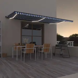 Berkfield Manual Retractable Awning with LED 600x350 cm Blue and White